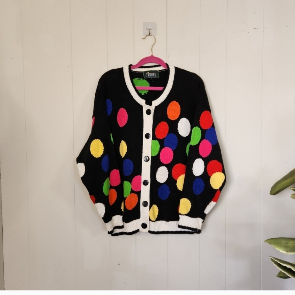 Vintage 💯 cotton Polka Dot Sweater Cardigan  80s 90s 1990s Cabincore Preppy - Picture 8 of 9